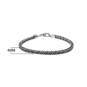 Sterling silver wheat chain bracelet with oxidized finish and hook clasp handcrafted in Bali.