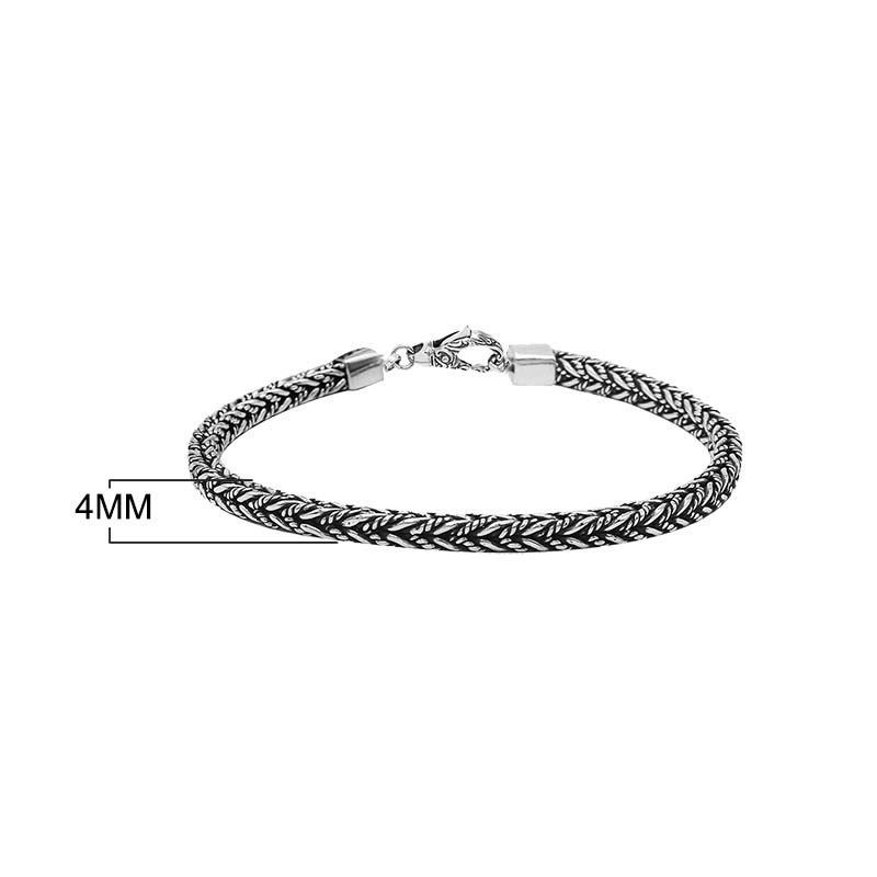 Sterling silver wheat chain bracelet with oxidized finish and hook clasp handcrafted in Bali.