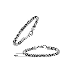 Sterling silver round wheat chain bracelet with oxidized finish and hook clasp handcrafted in Bali.