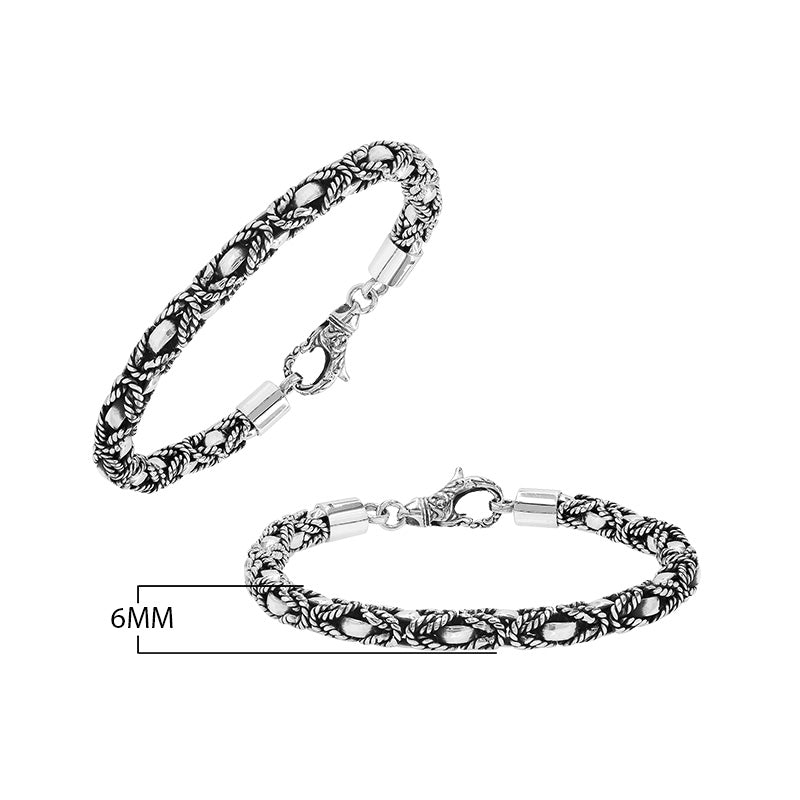 Wholesale sterling silver bracelet featuring a bold 5MM braided-pattern chain with oxidized detailing and a decorative lobster lock for secure fastening and strong craftsmanship.