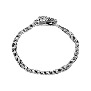 Wholesale sterling silver dragon-scale textured bangle featuring a woven chain structure and secure hook lock, crafted with bold Balinese artisan detailing for premium collections.