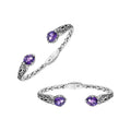 Sterling silver Amethyst Quartz open cuff bangle bracelet with handcrafted Balinese detailing