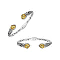 Sterling silver Citrine Quartz open cuff bangle bracelet with handcrafted Balinese detailing