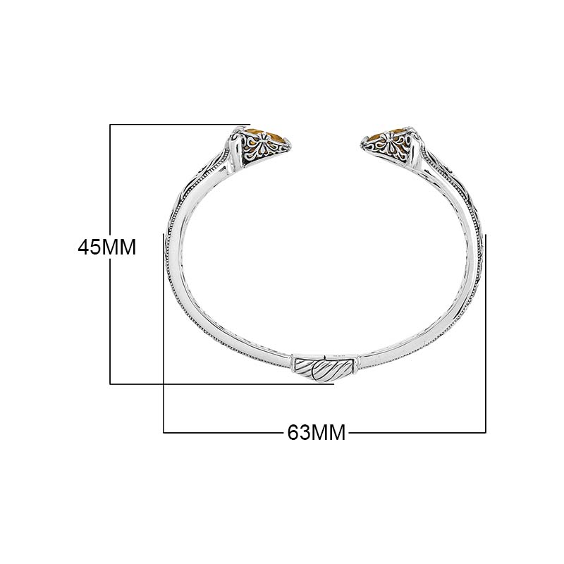 Sterling silver Citrine Quartz open cuff bangle bracelet with handcrafted Balinese detailing