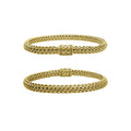Wholesale 18K gold woven Bali chain bracelet featuring an ornate push clasp and high-polish finish, designed for premium inventory and upscale retail environments.