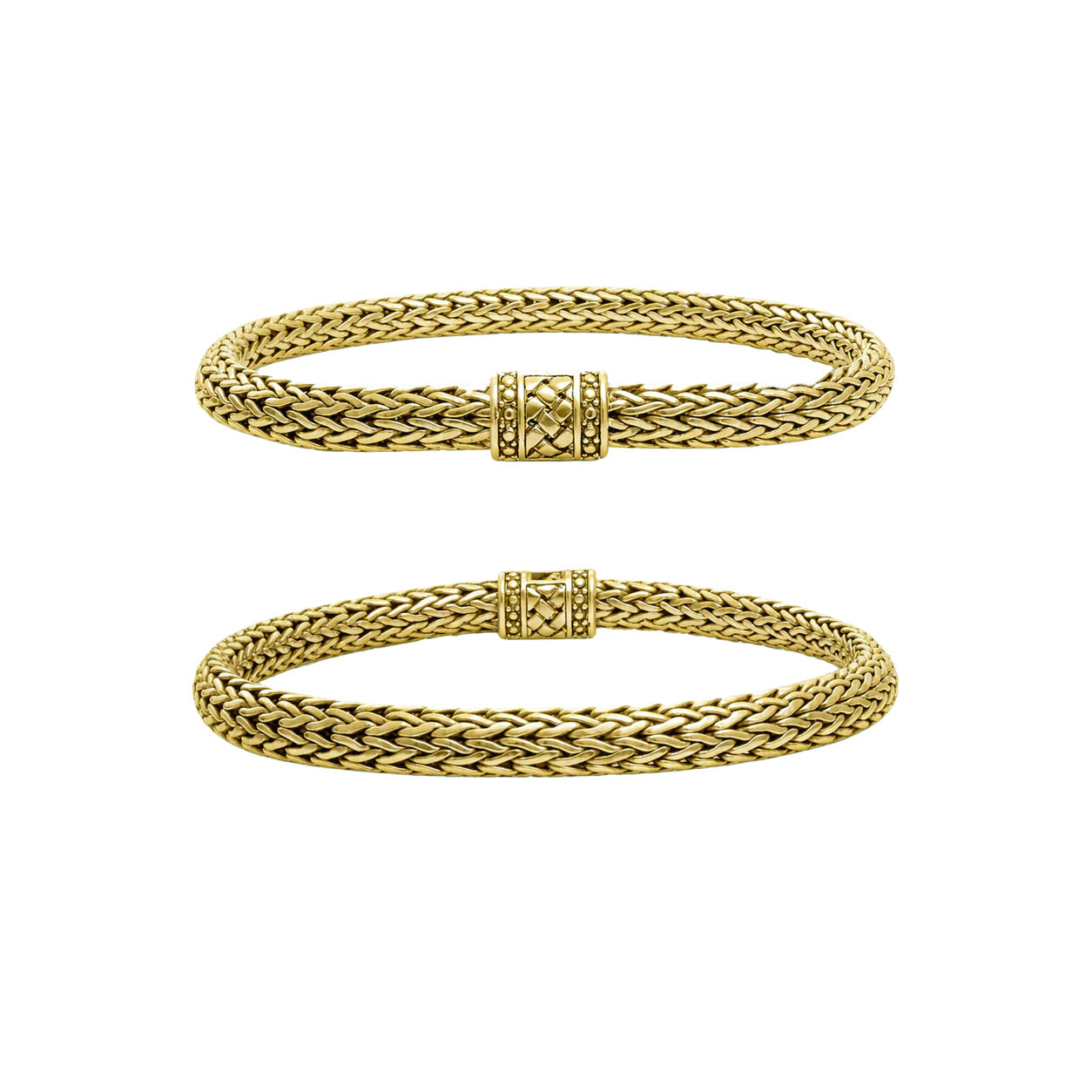 Wholesale 18K gold woven Bali chain bracelet featuring an ornate push clasp and high-polish finish, designed for premium inventory and upscale retail environments.