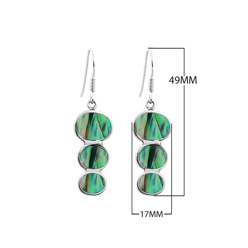 Sterling silver wholesale earrings with triple round abalone shell inlay, handcrafted in Bali