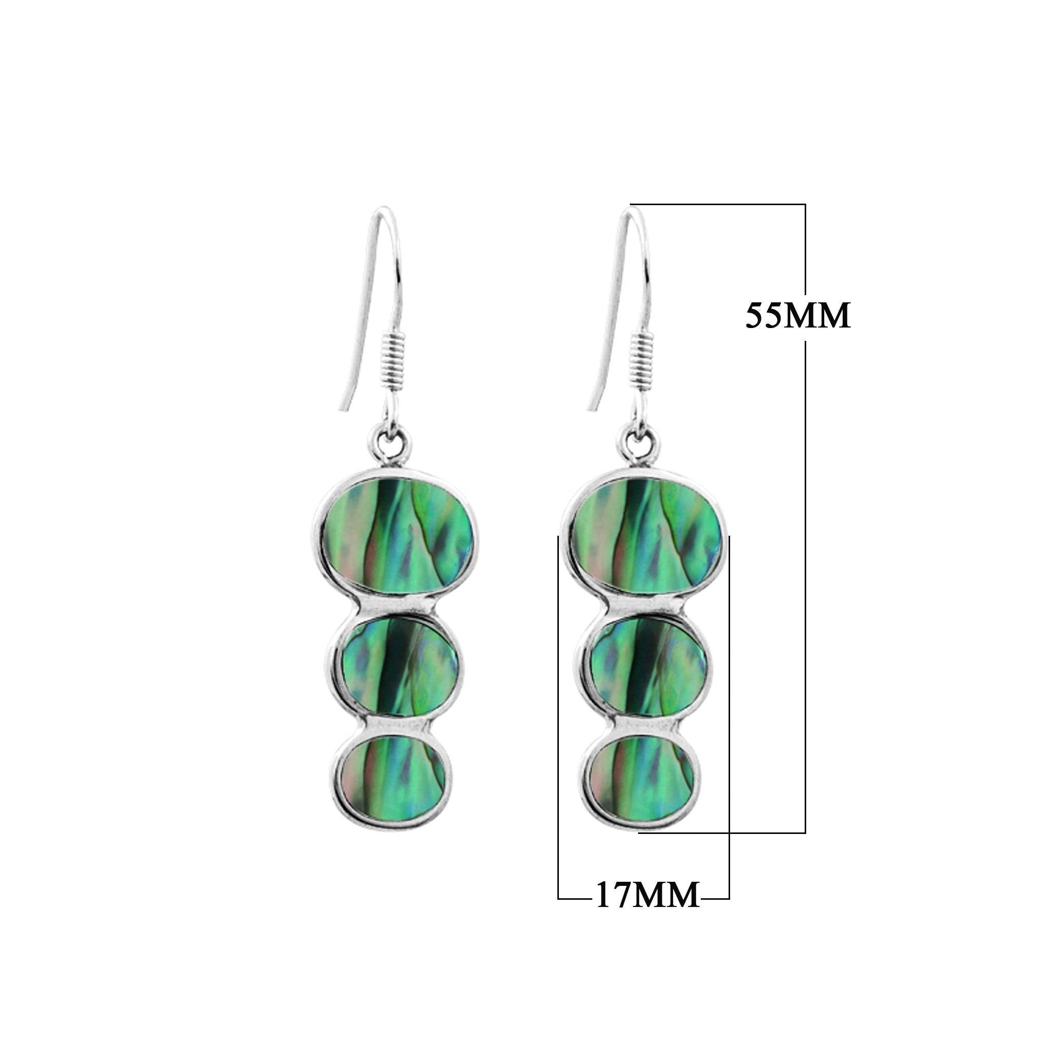 Wholesale Sterling Silver Abalone Shell Triple Oval Drop Earrings Handcrafted In Bali