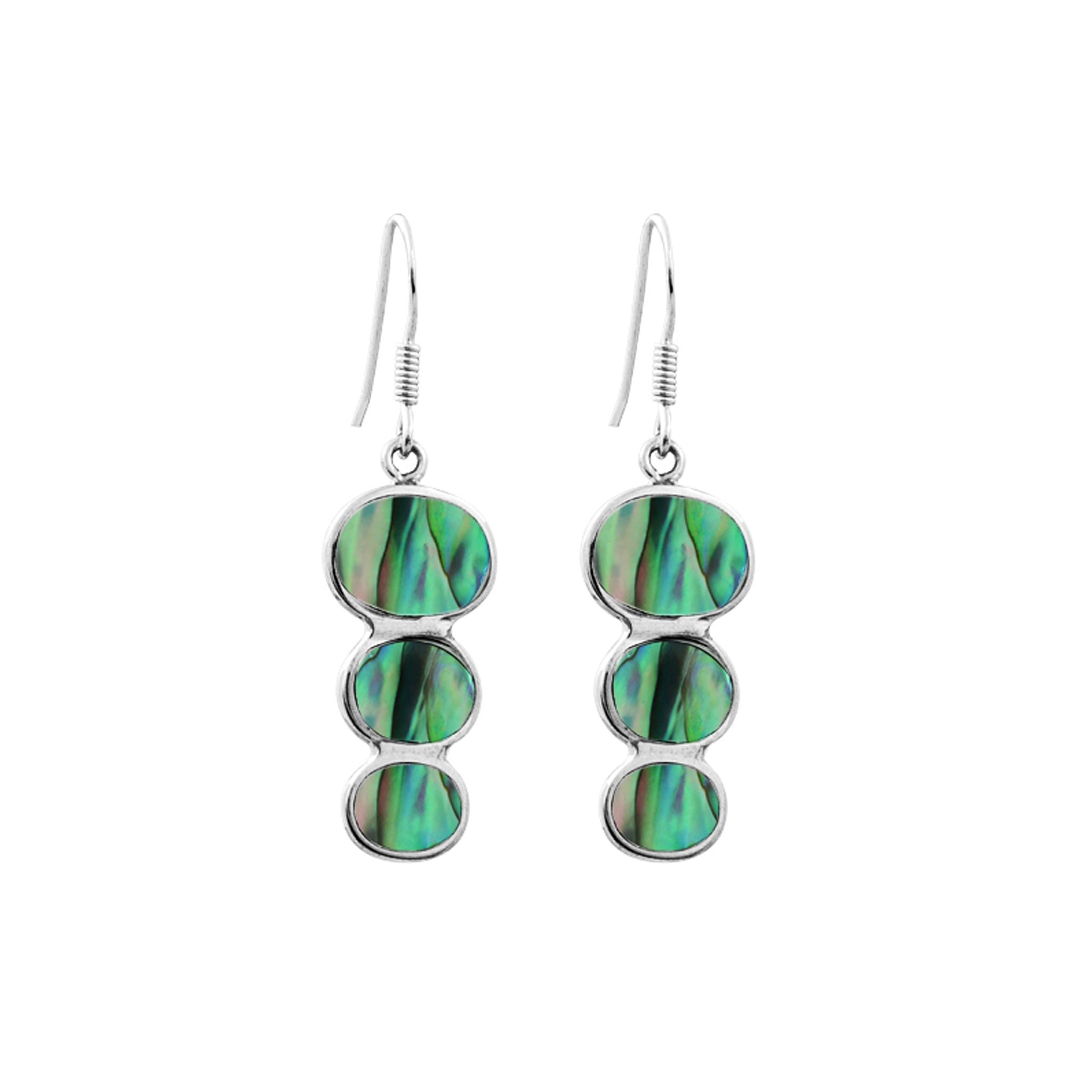 Wholesale Sterling Silver Abalone Shell Triple Oval Drop Earrings Handcrafted In Bali