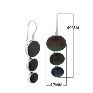 Wholesale sterling silver earrings with triple round black shell inlays, handcrafted in Bali