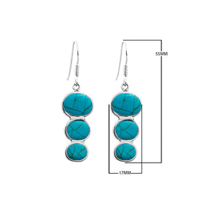 Wholesale sterling silver earrings with triple round turquoise shell inlays, handcrafted in Bali