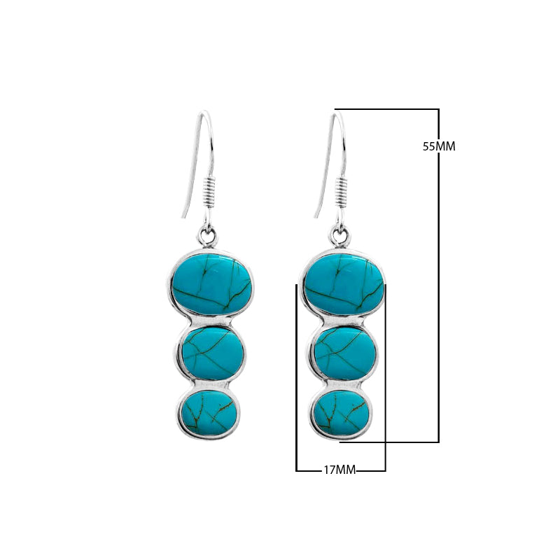 Wholesale sterling silver earrings with triple round turquoise shell inlays, handcrafted in Bali