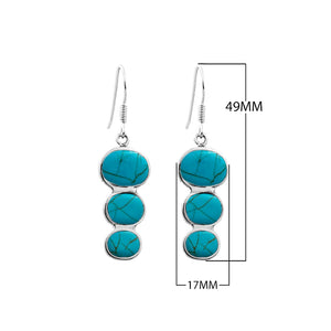 Wholesale sterling silver earrings with triple round turquoise shell inlays, handcrafted in Bali
