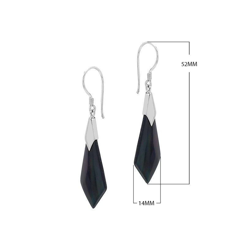 AE-1021-SHB Sterling Silver Diamond Shape Earring With Black Shell Jewelry Bali Designs Inc 