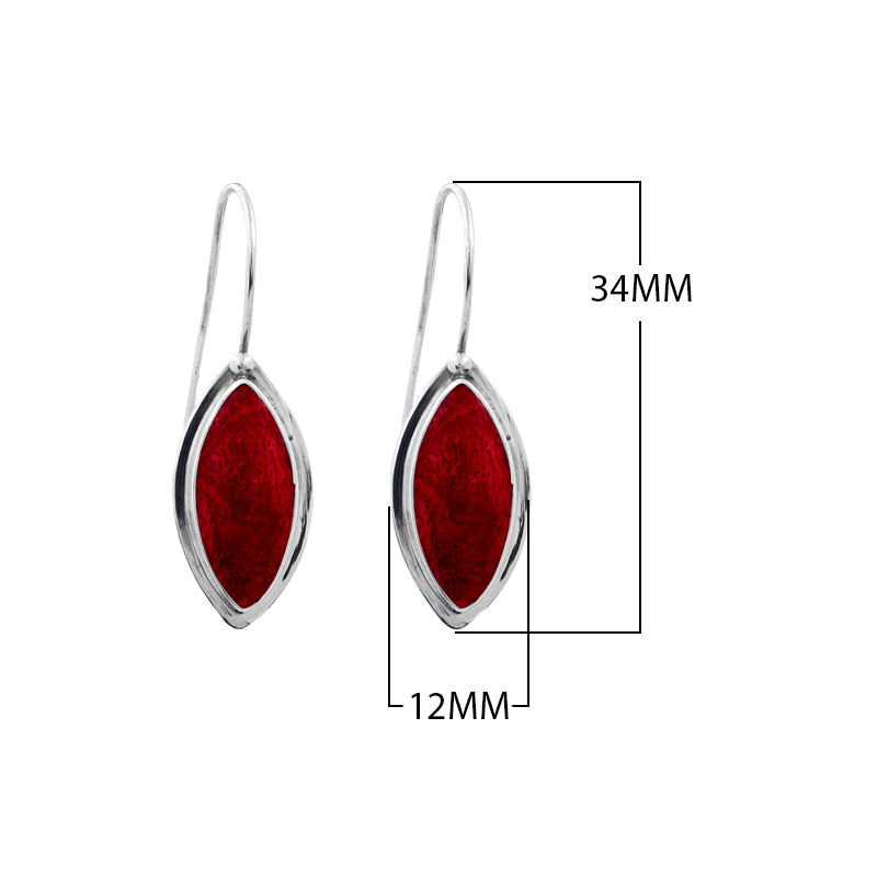 Sterling Silver marquise hook earrings with Red Coral polished finish for wholesale collection