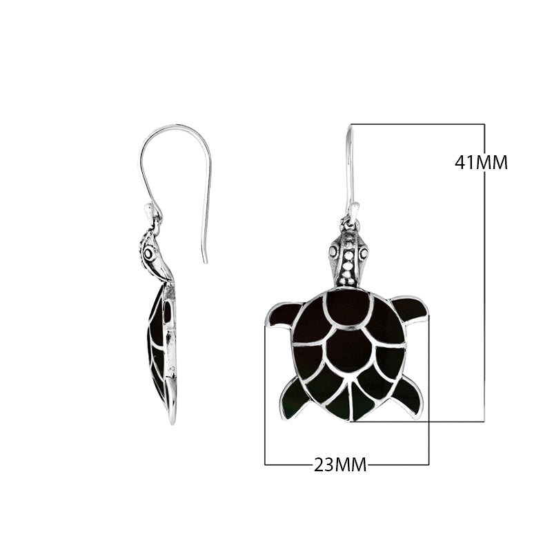 Sterling silver black shell turtle earrings with ocean-inspired design for wholesale jewelry buyers