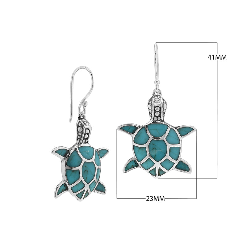Sterling silver turtle earrings with turquoise shell, handcrafted for wholesale ocean-inspired jewelry collections