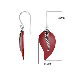Wholesale sterling silver red coral leaf earrings with handcrafted gemstone design