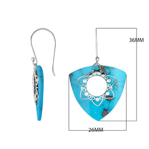 “Wholesale sterling silver triangle earrings with Turquoise Shell, handcrafted Bali jewelry with floral filigree for bulk orders”
