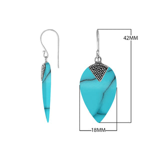 “Wholesale sterling silver drop earrings with Turquoise Shell , handcrafted Bali jewelry with oxidized beadwork for bulk orders”