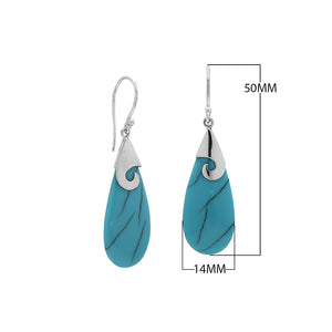 Wholesale sterling silver turquoise Shell teardrop earrings with swirl silver detail, handcrafted in Bali