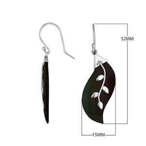 Wholesale Sterling Silver Black Shell Leaf Drop Earrings Handcrafted In Bali