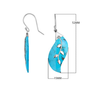 Wholesale Sterling Silver Turquoise Shell Leaf Drop Earrings Handcrafted In Bali