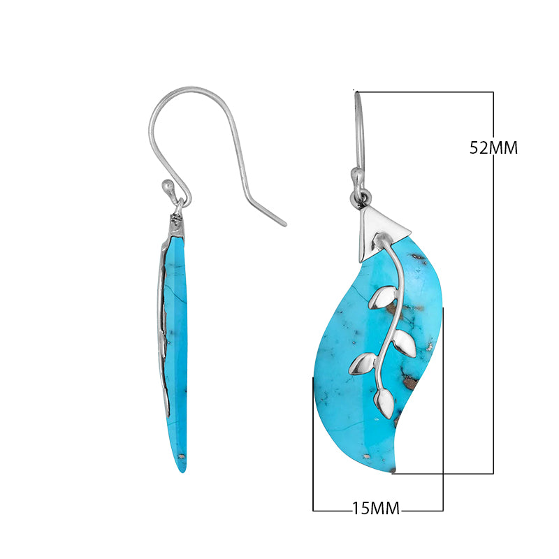 Wholesale Sterling Silver Turquoise Shell Leaf Drop Earrings Handcrafted In Bali