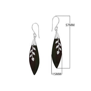 Black Shell Silver Leaf Drop Earrings