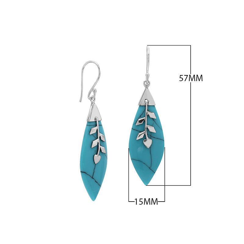 Turquoise Shell Silver Leaf Drop Earrings