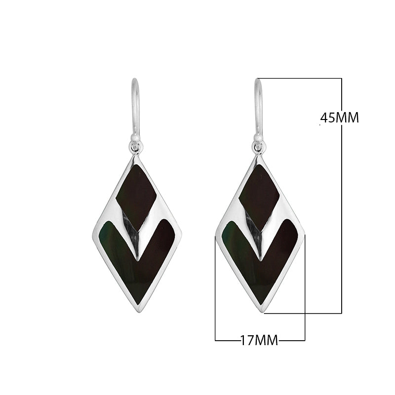 Black Shell Silver Diamond Drop Earrings