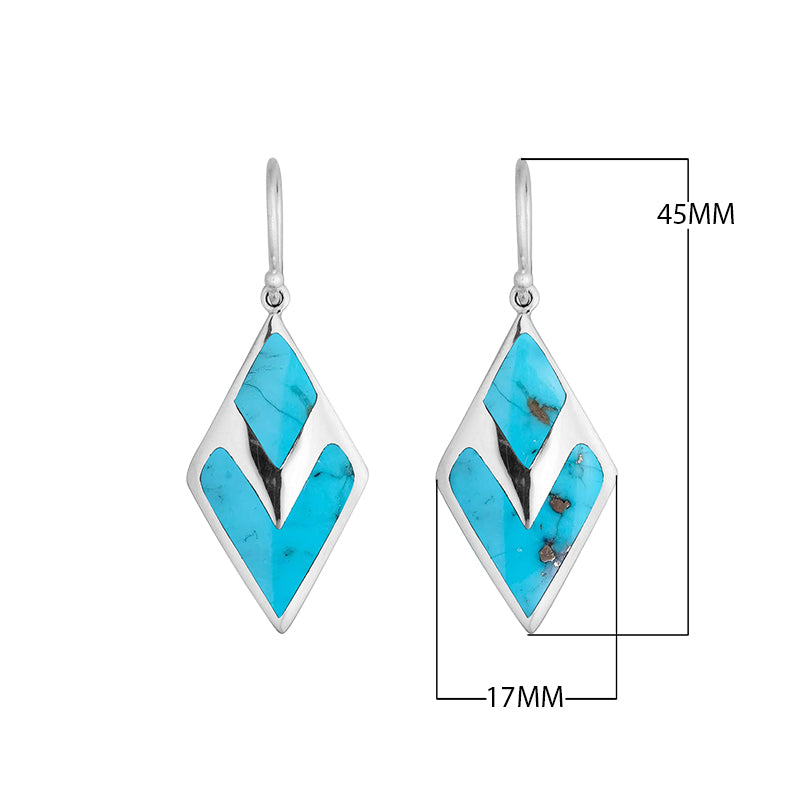 Turquoise Shell Silver Diamond Drop Earrings