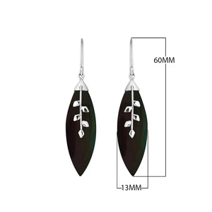 Sterling Silver Leaf Earrings With Black Shell