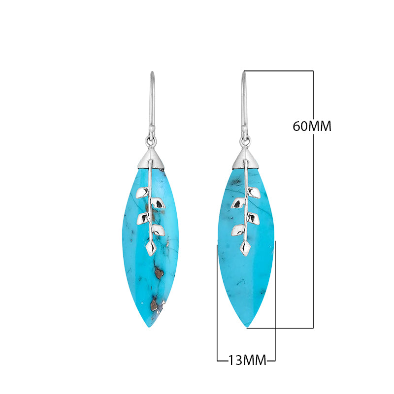 Sterling Silver Leaf Earrings With Turquoise Shell