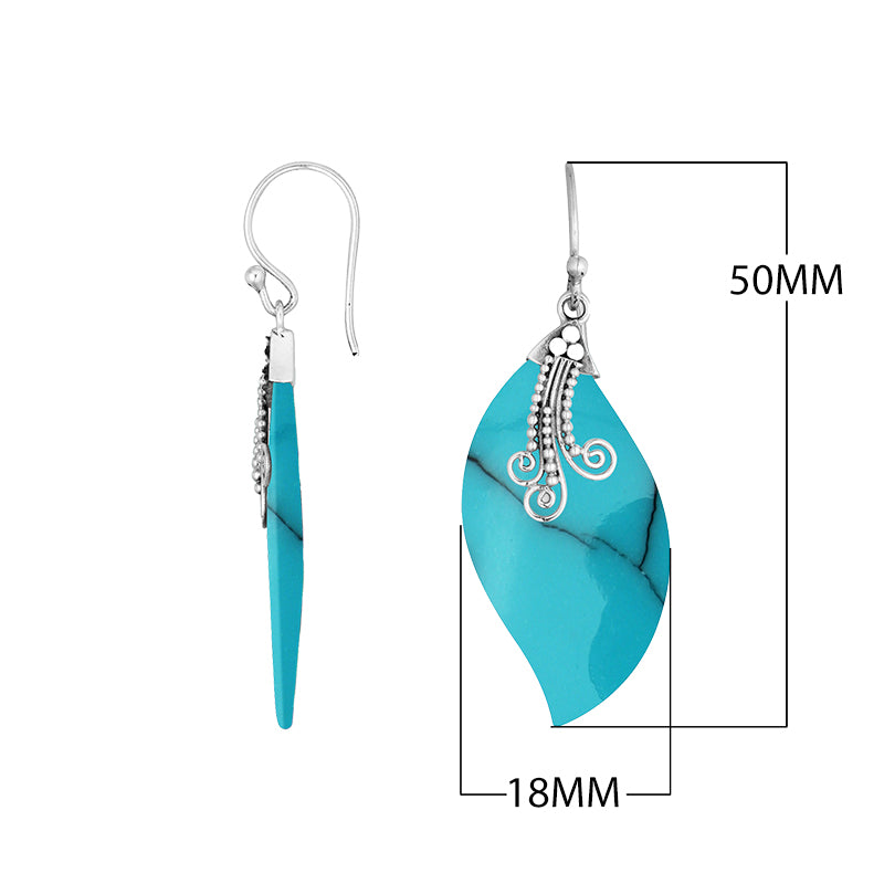 Sterling silver Turquoise Shell leaf drop earrings with earwire lock