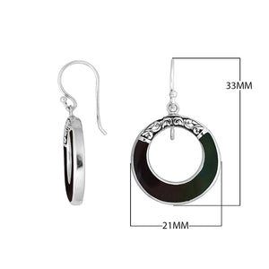 Sterling silver Black Shell round drop earrings with earwire lock