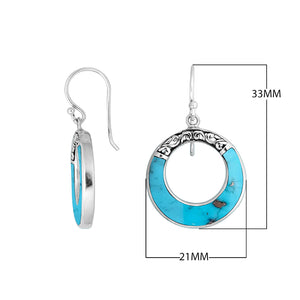 Sterling silver Turquoise Shell round drop earrings with earwire lock