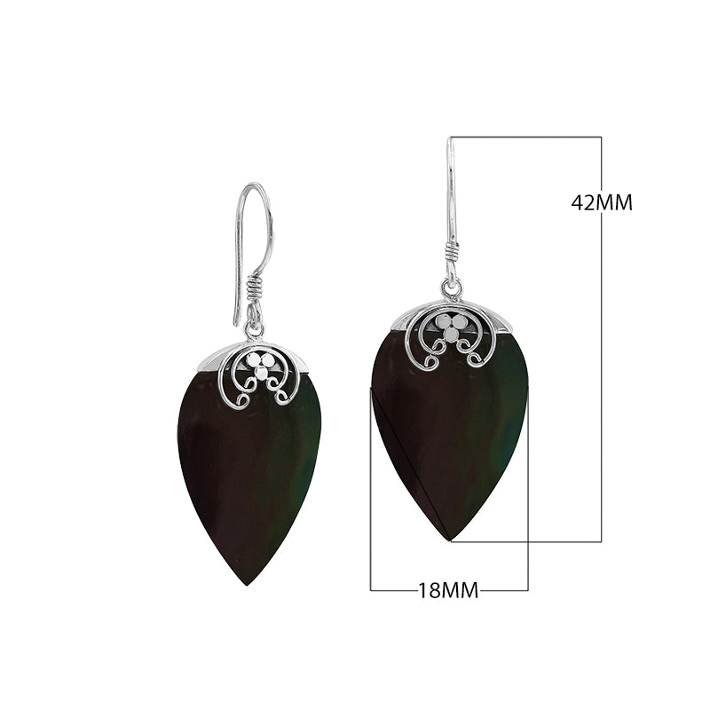 Sterling silver Black Shell teardrop earrings with earwire lock