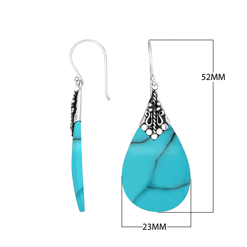 Turquoise Shell teardrop silver earrings with ornate detailing