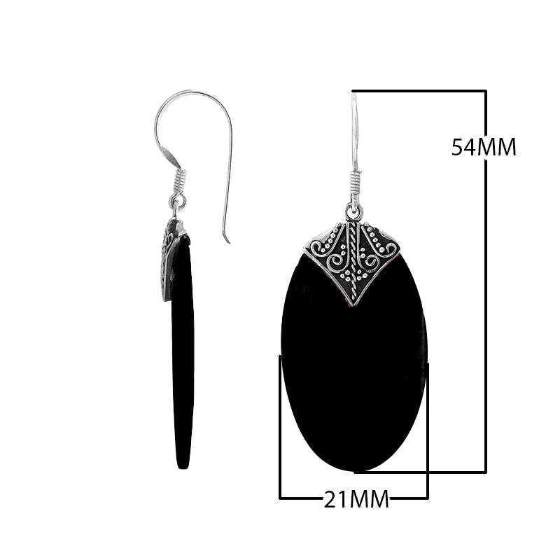Black Shell oval silver earrings with scroll design