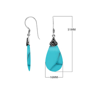 Turquoise Shell teardrop silver earrings with swirl detailing