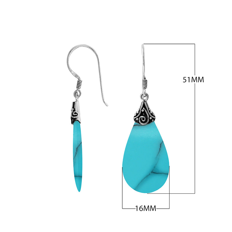 Turquoise Shell teardrop silver earrings with swirl detailing