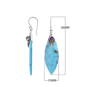 AE-1129-TQ Sterling Silver Fancy Shape Earring With Turquoise Shell & Amethyst Jewelry Bali Designs Inc 