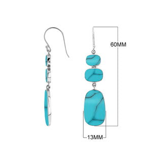 Silver Drop Earrings With Turquoise Shell Geometric Design