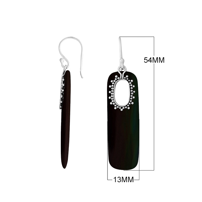 Black Shell Sterling Silver Oval Frame Earwire Earrings
