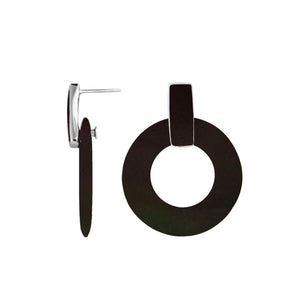 Black Shell Sterling Silver Round Hoop Push Back Earrings