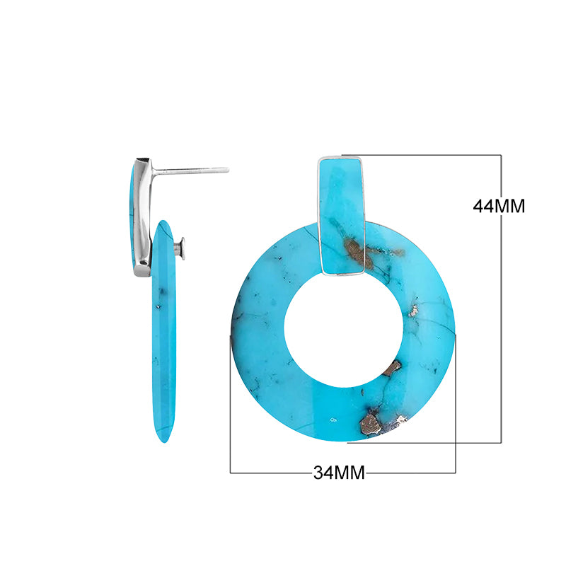 Turquoise Shell Sterling Silver Round Hoop Push Back Earrings