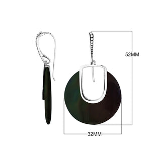 Black Shell Sterling Silver Round Drop Earwire Earrings