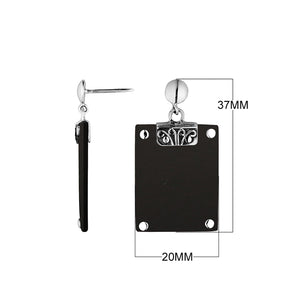 Black Shell Sterling Silver Rectangular Drop Push Back Earrings
