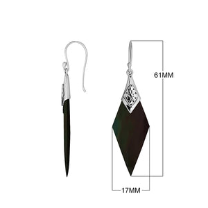 Black Shell Silver Diamond Drop Earrings With Filigree